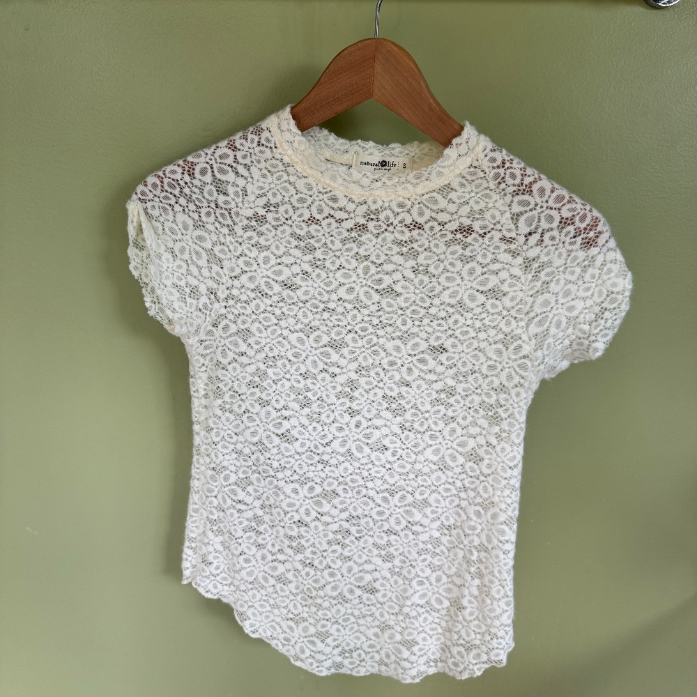 Natural Life Cream Sheer Lace Top